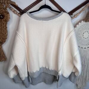 We the Free People Camden Cozy White Gray Oversized Sweatshirt